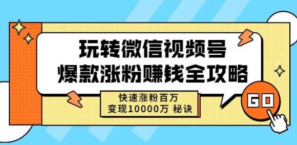 玩转微信视频号爆款涨粉赚钱全攻略，快速涨粉百万变现万元秘诀-天天有课网