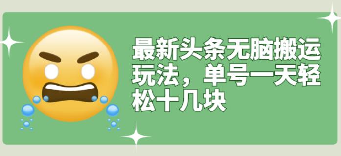 最新头条无脑搬运玩法，单号一天轻松十几块【视频教程+搬运软件】-天天有课网
