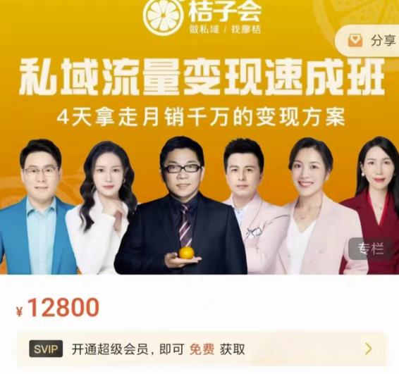 桔子会·私域流量变现速成班，4天拿走月销千万的变现方案 价值12800元-天天有课网