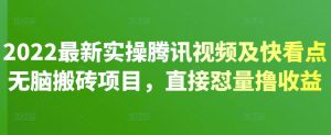 2022最新实操腾讯视频及快看点无脑搬砖项目，直接怼量撸收益-天天有课网