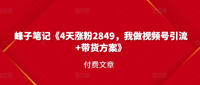 峰子笔记《4天涨粉2849，我做视频号引流+带货方案》付费文章-天天有课网