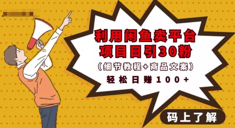 利用闲鱼卖平台项目课程资源日引流30+精准粉丝，轻松日赚100+，积累人脉可实现二次变现（细节教程+商品文案）-天天有课网