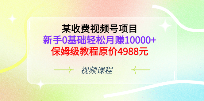 某收费视频号项目，新手0基础轻松月赚10000+，保姆级教程原价4988元-天天有课网