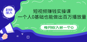 短视频赚钱实操课,一个人0基础也能做出百万播放量,每月收入多一个0-天天有课网