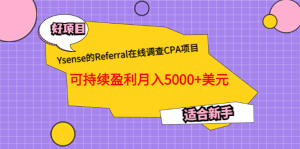 Ysense的Referral在线调查CPA项目，可持续盈利月入5000+美元，适合新手-天天有课网