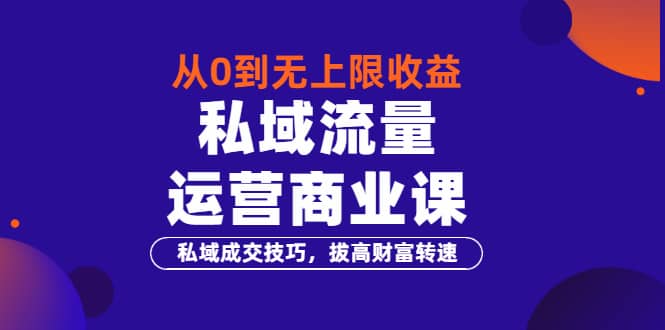 从0到无上限收益的《私域流量运营商业课》私域成交技巧，拔高财富转速-天天有课网