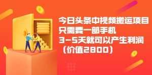 今日头条中视频搬运项目，只需要一部手机3-5天就可以产生利润（价值2800）-天天有课网