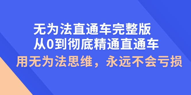 无为法直通车完整版：从0到彻底精通直通车，用无为法思维，永远不会亏损-天天有课网