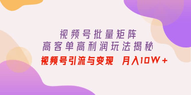 视频号批量矩阵的高客单高利润玩法揭秘-天天有课网
