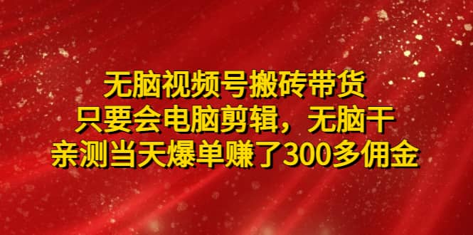 无脑视频号搬砖带货，只要会电脑剪辑，无脑干-天天有课网
