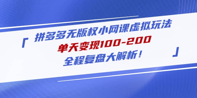 拼多多无版权小网课虚拟玩法，全程复盘大解析-天天有课网