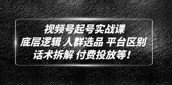 视频号起号实战课：底层逻辑 人群选品 平台区别 话术拆解 付费投放等-天天有课网