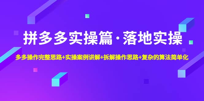 拼多多实操篇·落地实操 完整思路+实操案例+拆解操作思路+复杂的算法简单化-天天有课网