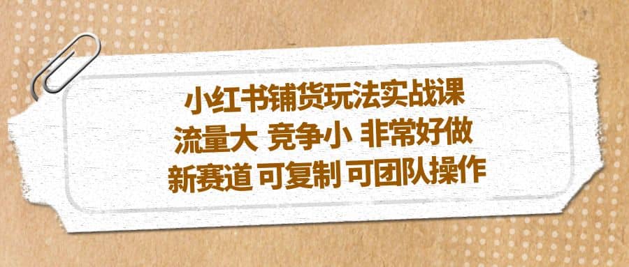 小红书铺货玩法实战课，流量大 竞争小 非常好做 新赛道 可复制 可团队操作-天天有课网