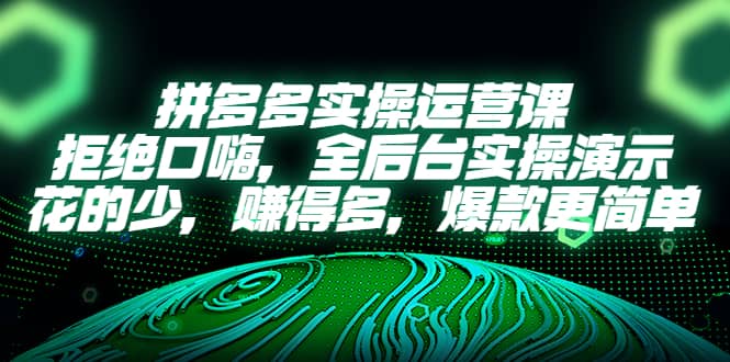 拼多多实操运营课：拒绝口嗨，全后台实操演示，花的少，赚得多，爆款更简单-天天有课网