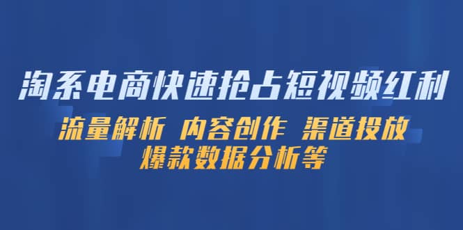 淘系电商快速抢占短视频红利：流量解析 内容创作 渠道投放 爆款数据分析等-天天有课网
