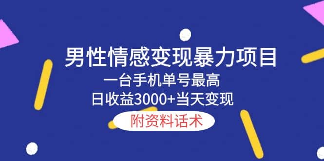 男性情感变现暴力项目，一台手机当天变现，附资料话术-天天有课网