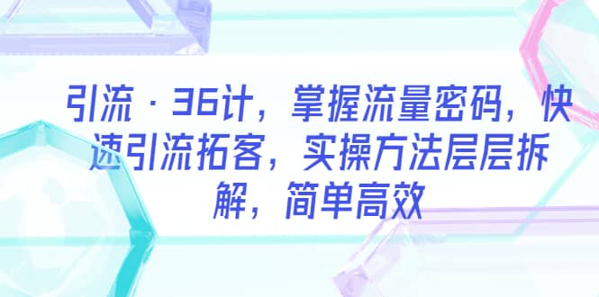 引流·36计，掌握流量密码，快速引流拓客，实操方法层层拆解，简单高效-天天有课网