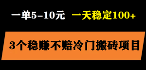 3个最新稳定的冷门搬砖项目，小白无脑照抄当日变现日入过百-天天有课网