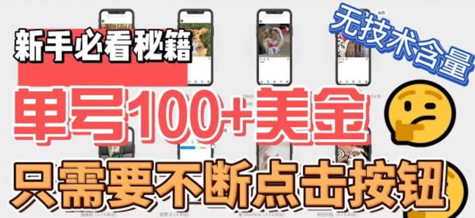 最新无脑只需不断点击按钮，单号100美金暴利项目，可批量操作-天天有课网