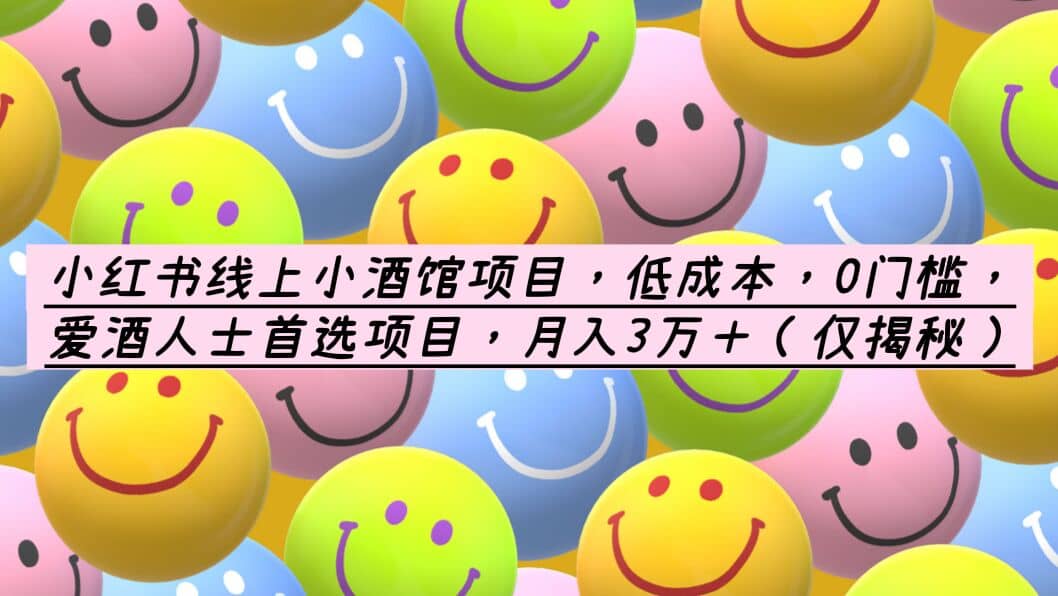 小红书线上小酒馆项目，低成本，0门槛，爱酒人士首选项目，月入3万＋-天天有课网
