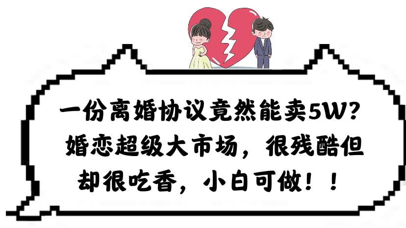 一份离婚协议竟然能卖5W？婚恋超级大市场，很残酷但却很吃香，小白可做-天天有课网