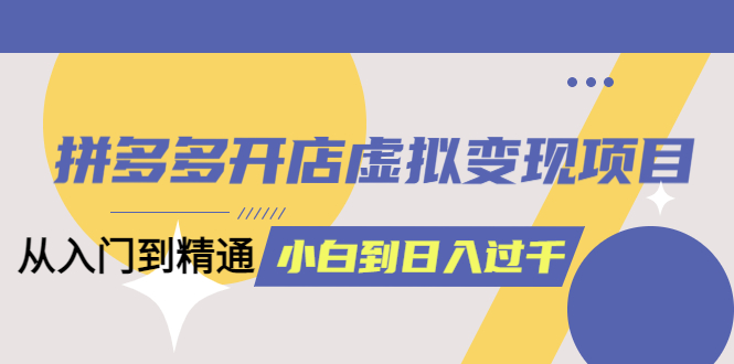 拼多多开店虚拟变现项目：入门到精通 从小白到日入1000（完整版）6月13更新-天天有课网