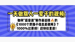 一天做完别一辈子的视频 制作最近很火的《1000个野路子信息差》100%过原创-天天有课网