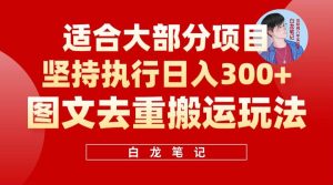 【白龙笔记】图文去重搬运玩法，坚持执行日入300+，适合大部分项目（附带去重参数）-天天有课网