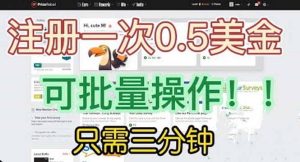 国外项目注册一次0.5美金 只需三分钟无脑操作 可批量放大 小白工作室福利-天天有课网