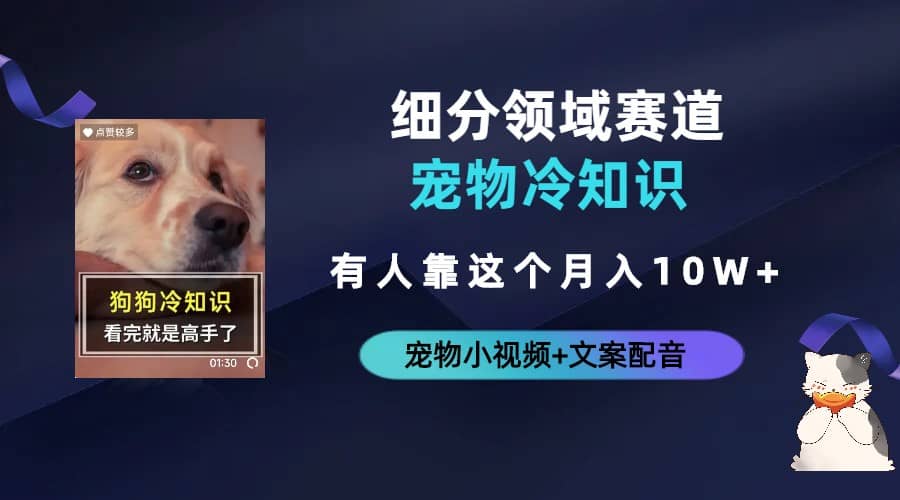 不起眼的抖音细分赛道-宠物冷知识，一段宠物视频配文案，有人靠这个月入10w-天天有课网