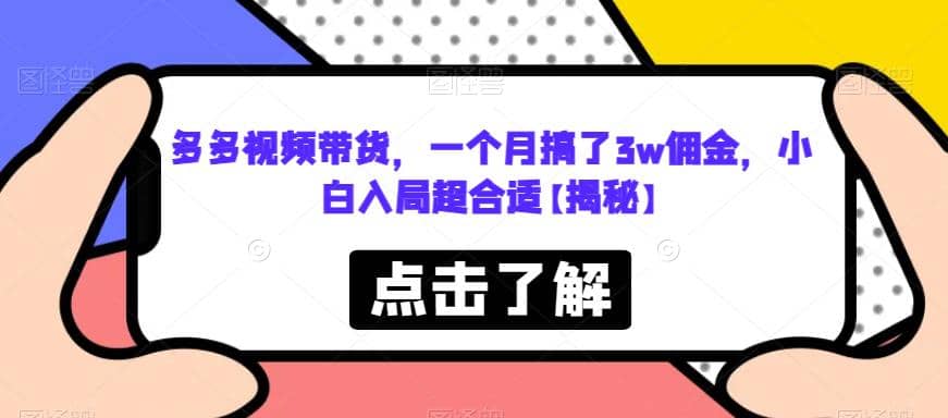 多多视频带货，一个月搞了3w佣金，小白入局超合适【揭秘】-天天有课网