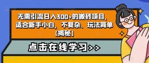 无需引流日入300+的搬砖项目,适合新手小白,不复杂、玩法简单【揭秘】-天天有课网