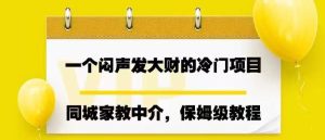 一个闷声发大财的冷门项目，同城家教中介，操作简单，一个月变现7000+，保姆级教程-天天有课网