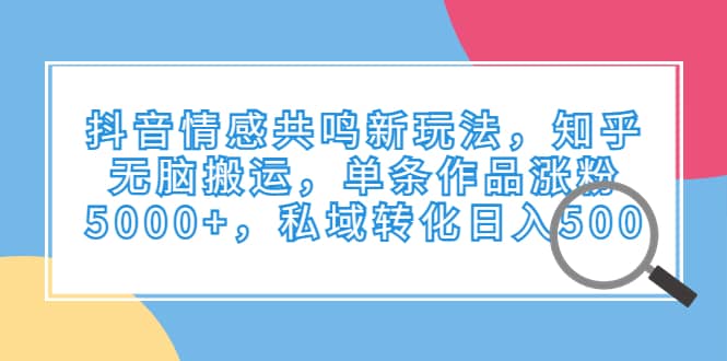 抖音情感共鸣新玩法，知乎无脑搬运，单条作品涨粉5000+，私域转化日入500-天天有课网