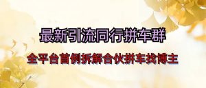 最新引流同行拼车群合伙拼车找博主日引百人新玩法-天天有课网
