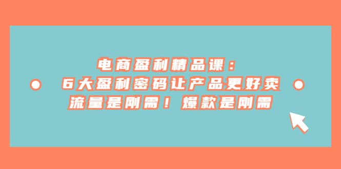 电商 盈利精品课：6大盈利 密码让产品更好卖，流量是刚需！爆款是刚需-天天有课网