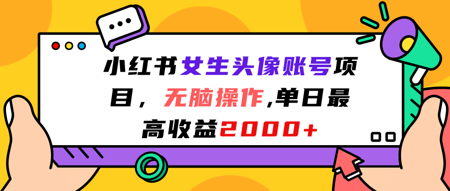 小红书女生头像账号项目，无脑操作，单日最高收益2000+-天天有课网