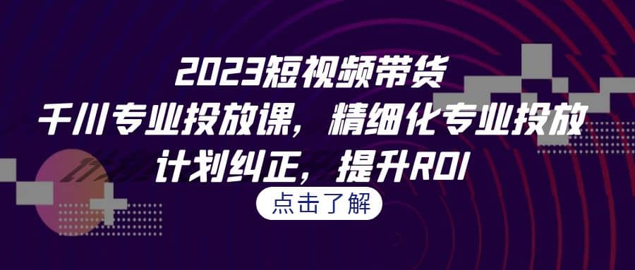 2023短视频带货-千川专业投放课，精细化专业投放，计划纠正，提升ROI-天天有课网