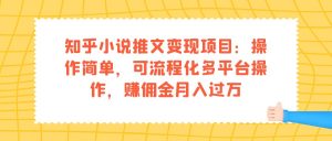 知乎小说推文变现项目：操作简单，可流程化多平台操作，赚佣金月入过万-天天有课网