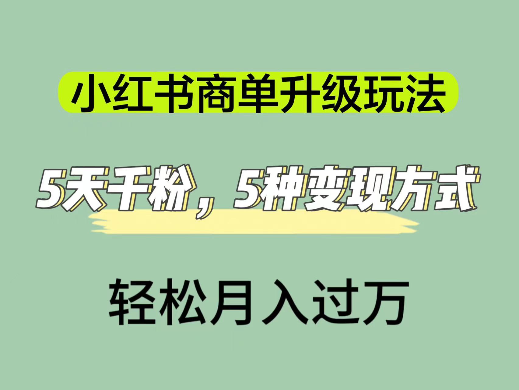 小红书商单升级玩法，5天千粉，5种变现渠道，轻松月入1万+-天天有课网