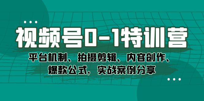视频号0-1特训营：平台机制、拍摄剪辑、内容创作、爆款公式，实战案例分享-天天有课网
