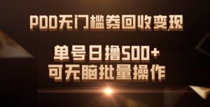 PDD无门槛券回收变现,单号日撸500+,可无脑-天天有课网
