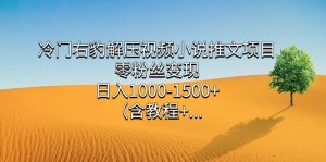 冷门右豹解压视频小说推文项目,零粉丝变现,日入1000-1500+(含教程)-天天有课网