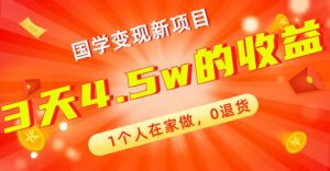 全新蓝海,国学变现新项目,1个人在家做,0退货,3天4.5w收益【178G资料】-天天有课网