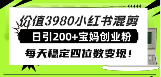 价值3980小红书混剪日引200+宝妈创业粉，每天稳定四位数变现！-天天有课网