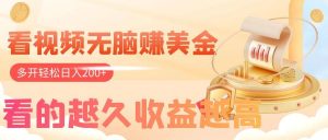 看视频无脑赚美金，手机可挂机，看的越久收益越高，多账号轻松日入200+-天天有课网