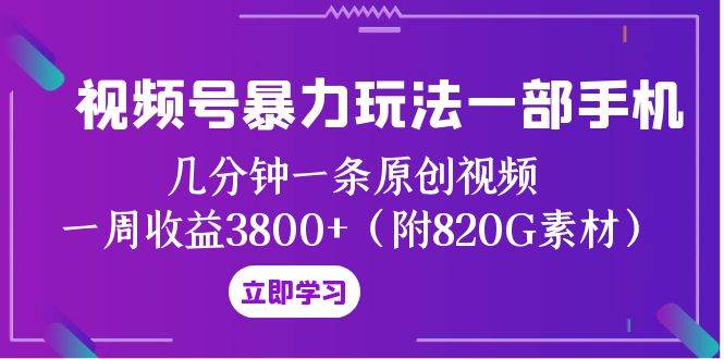 视频号暴力玩法一部手机 几分钟一条原创视频 一周收益3800+（附820G素材）-天天有课网