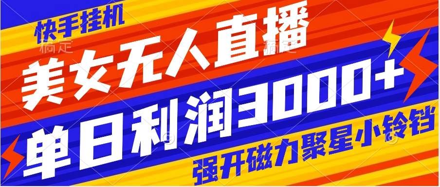 快手挂机，美女无人直播，强开磁力聚星小铃铛，日入3000+-天天有课网