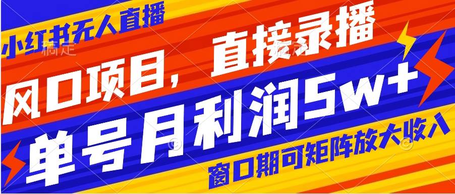 风口项目，小红书无人直播带货，直接录播，可矩阵，月入5w+-天天有课网
